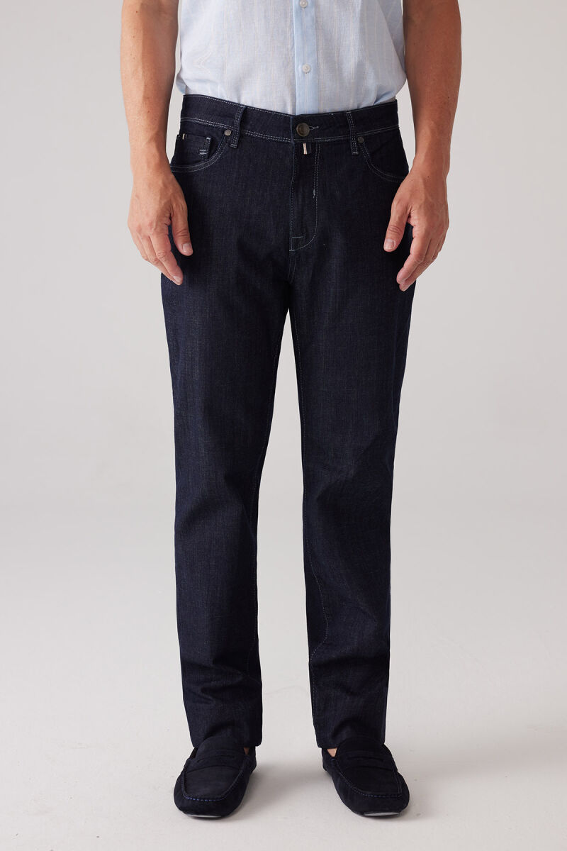Erkek Lacivert Likralı Pamuklu Regular Fit Jean Kot Pantolon - 1