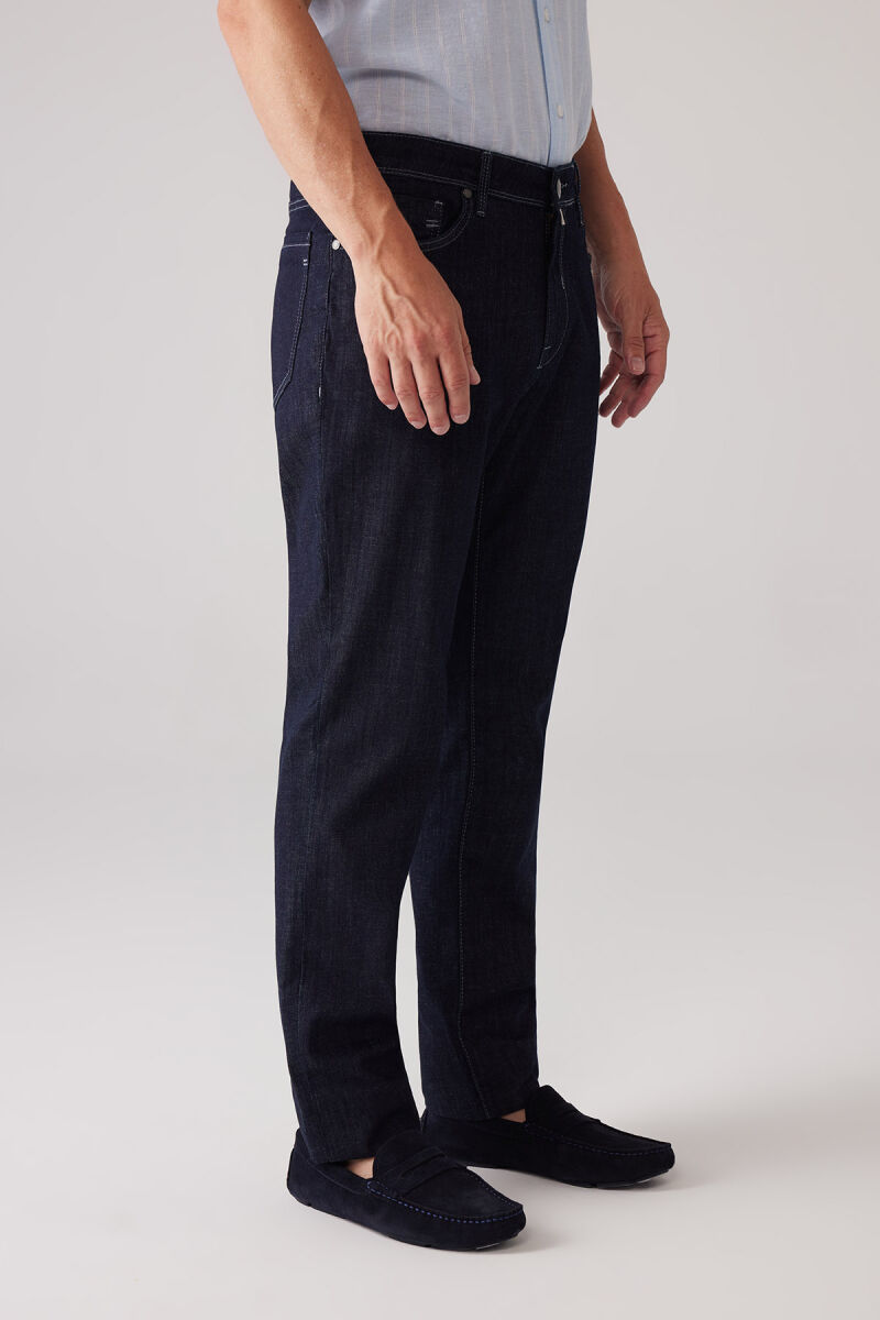 Erkek Lacivert Likralı Pamuklu Regular Fit Jean Kot Pantolon - 3