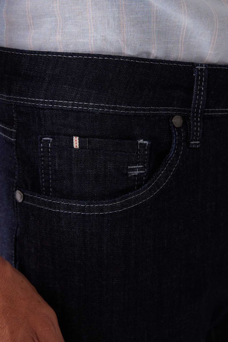 Erkek Lacivert Likralı Pamuklu Regular Fit Jean Kot Pantolon - 6