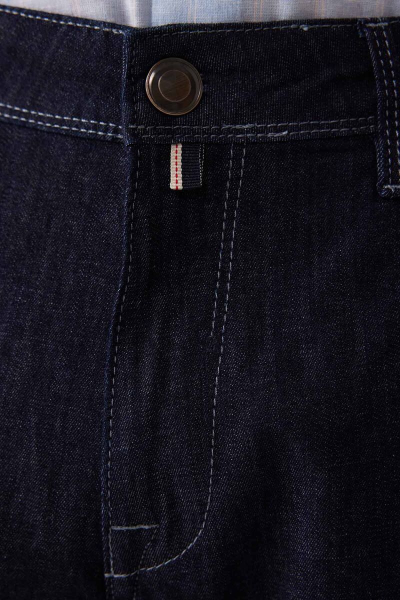 Erkek Lacivert Likralı Pamuklu Regular Fit Jean Kot Pantolon - 7
