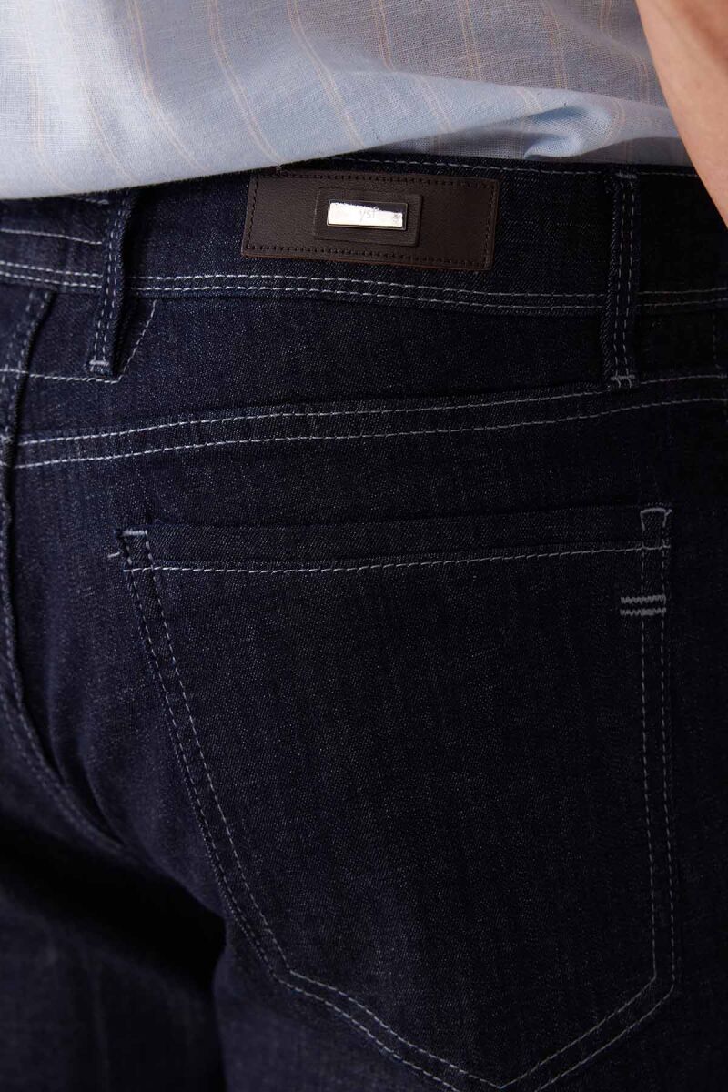 Erkek Lacivert Likralı Pamuklu Regular Fit Jean Kot Pantolon - 8