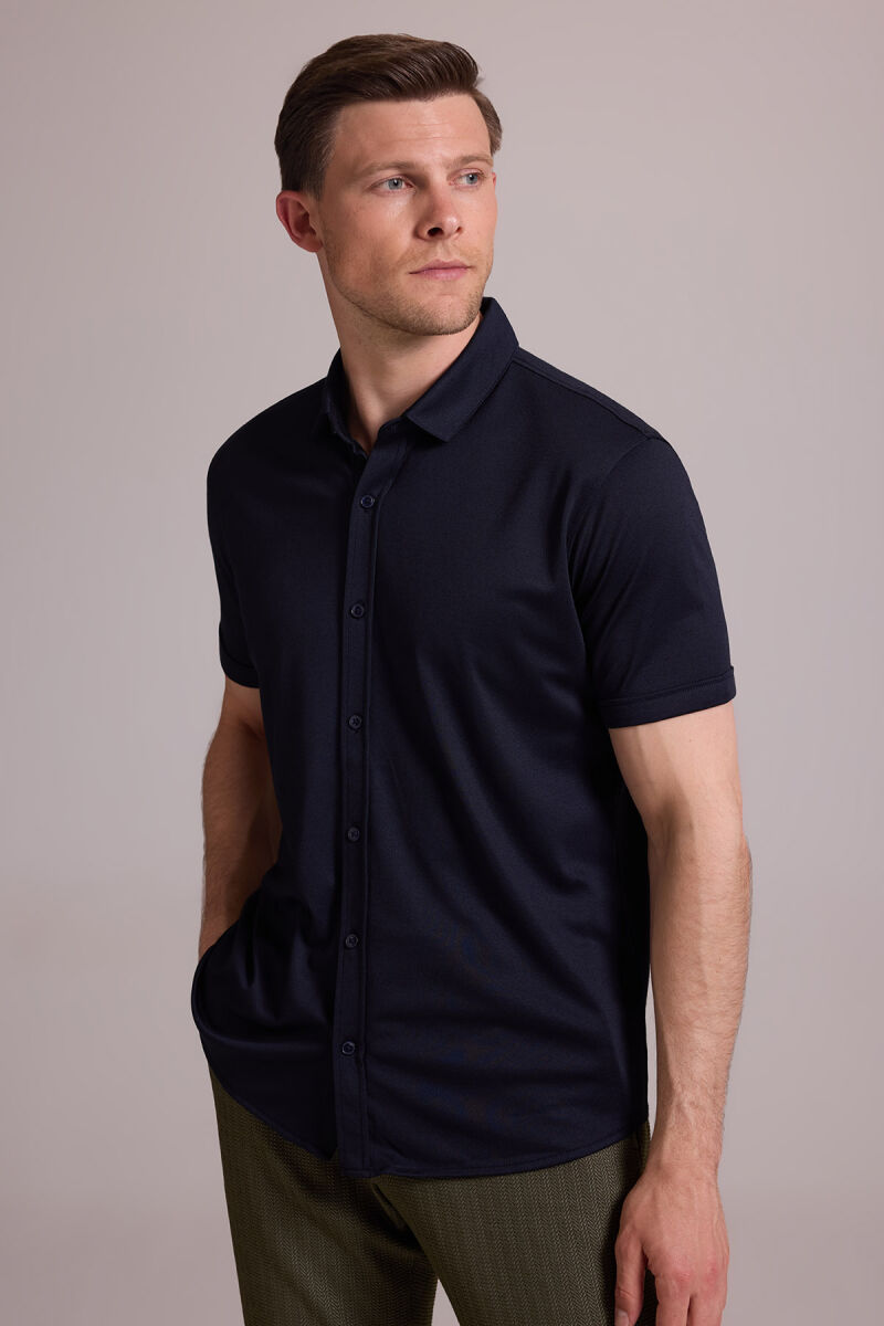 Erkek Lacivert Merserize Kısa Kol Gömlek - 2