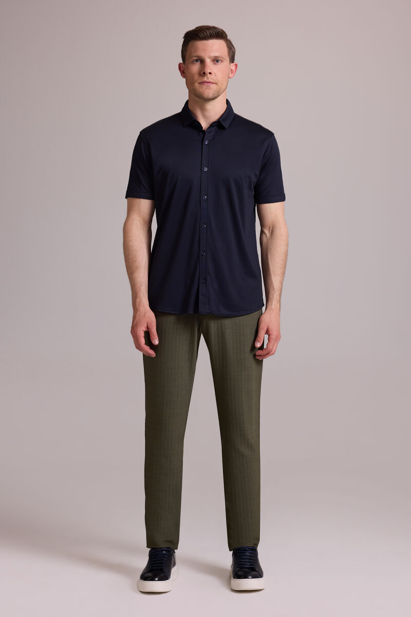 Erkek Lacivert Merserize Kısa Kol Gömlek - 3