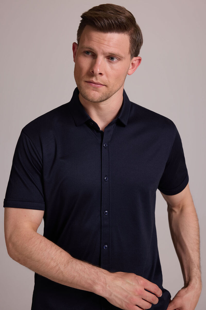 Erkek Lacivert Merserize Kısa Kol Gömlek - 5