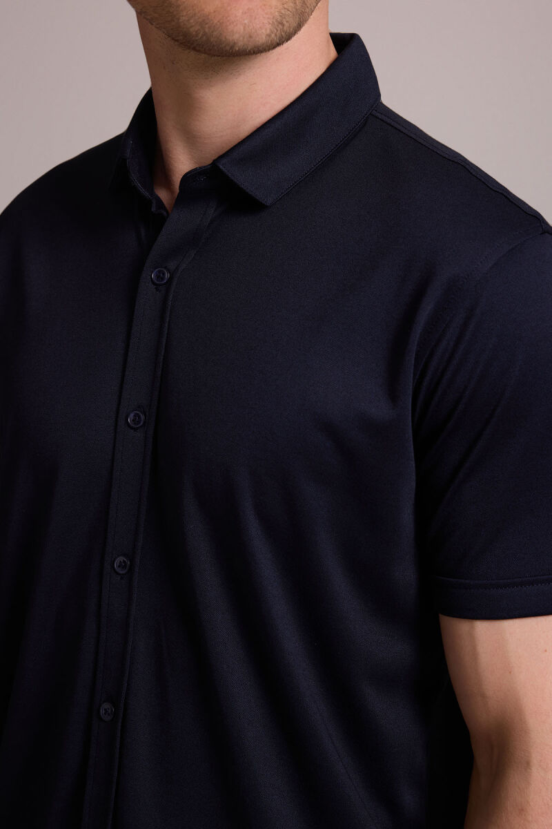 Erkek Lacivert Merserize Kısa Kol Gömlek - 7