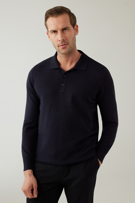 Erkek Lacivert Pamuklu Polo Yaka Triko
