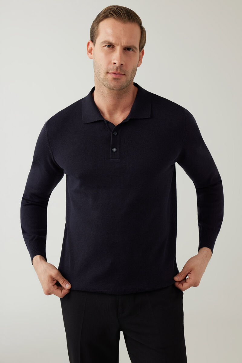 Erkek Lacivert Pamuklu Polo Yaka Triko - 2
