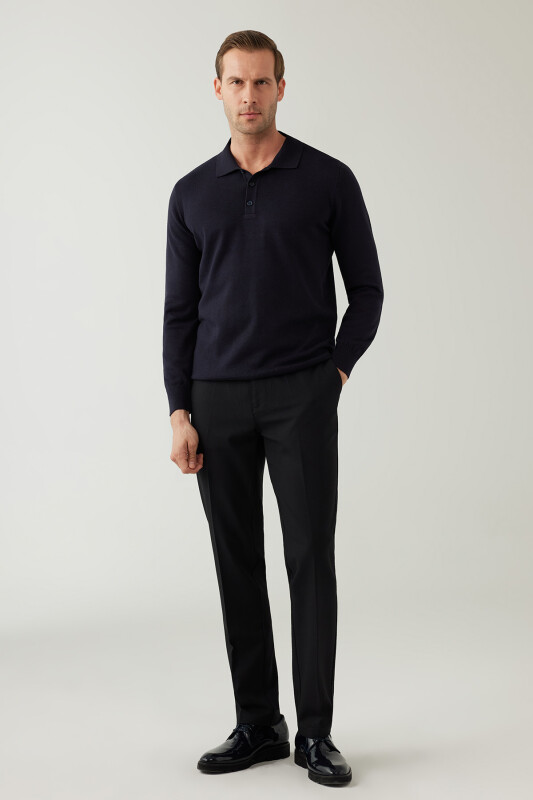 Erkek Lacivert Pamuklu Polo Yaka Triko