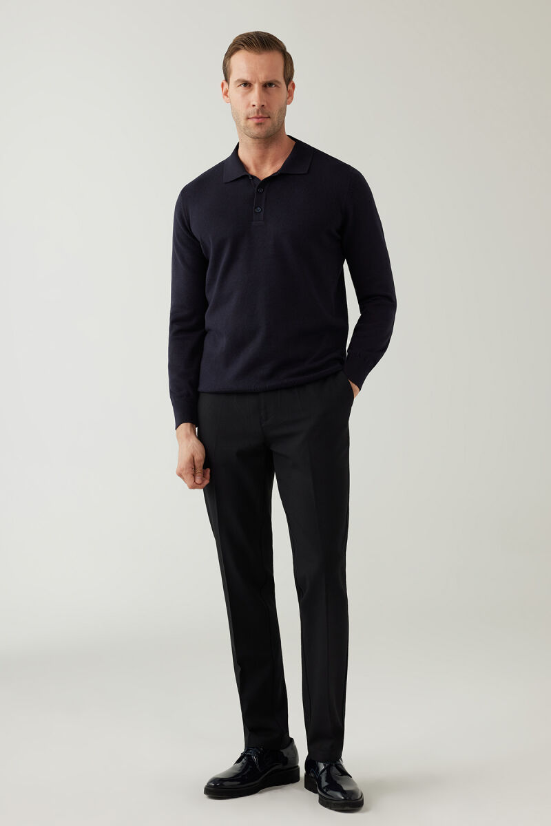 Erkek Lacivert Pamuklu Polo Yaka Triko - 3