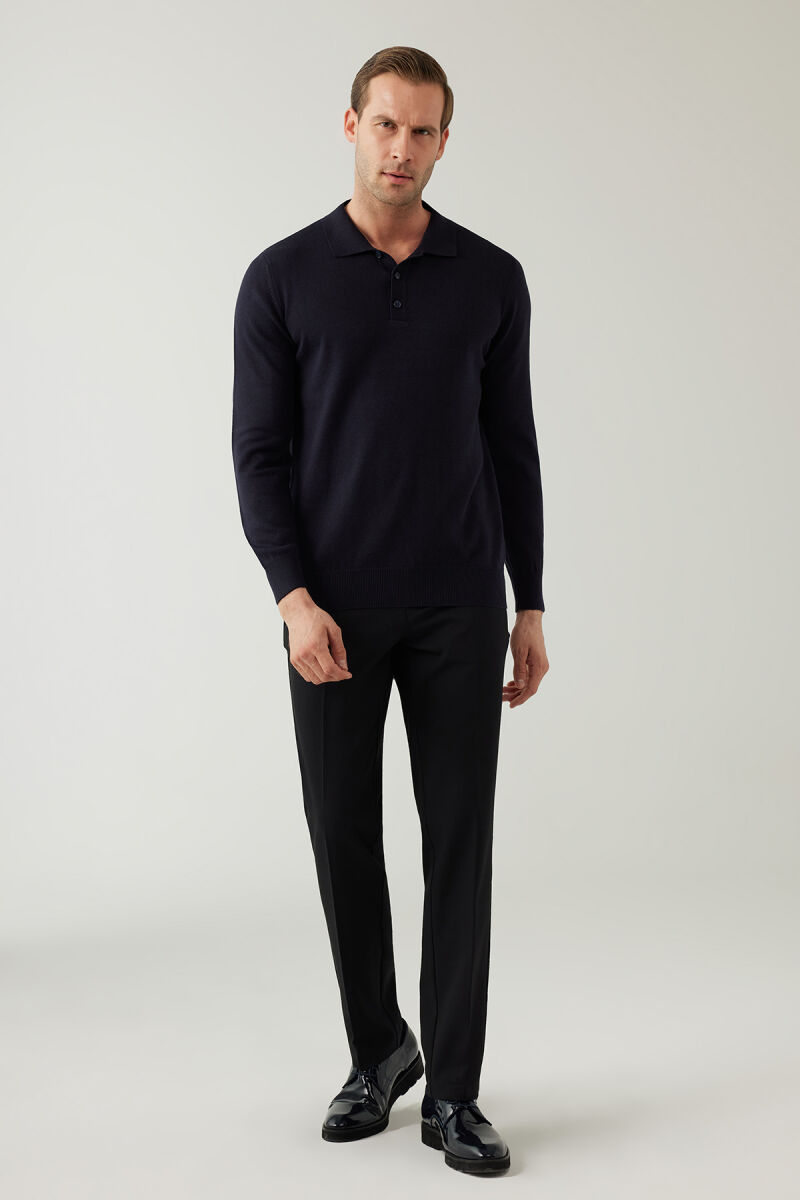 Erkek Lacivert Pamuklu Polo Yaka Triko - 4