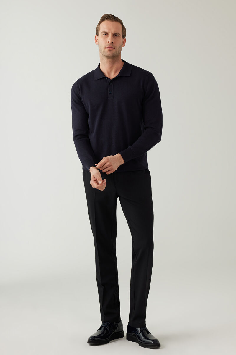 Erkek Lacivert Pamuklu Polo Yaka Triko - 5