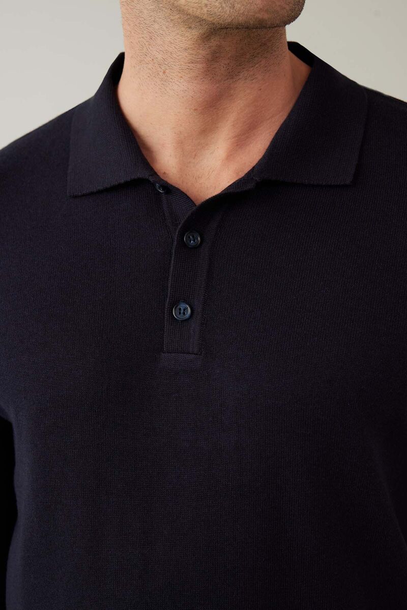 Erkek Lacivert Pamuklu Polo Yaka Triko - 7