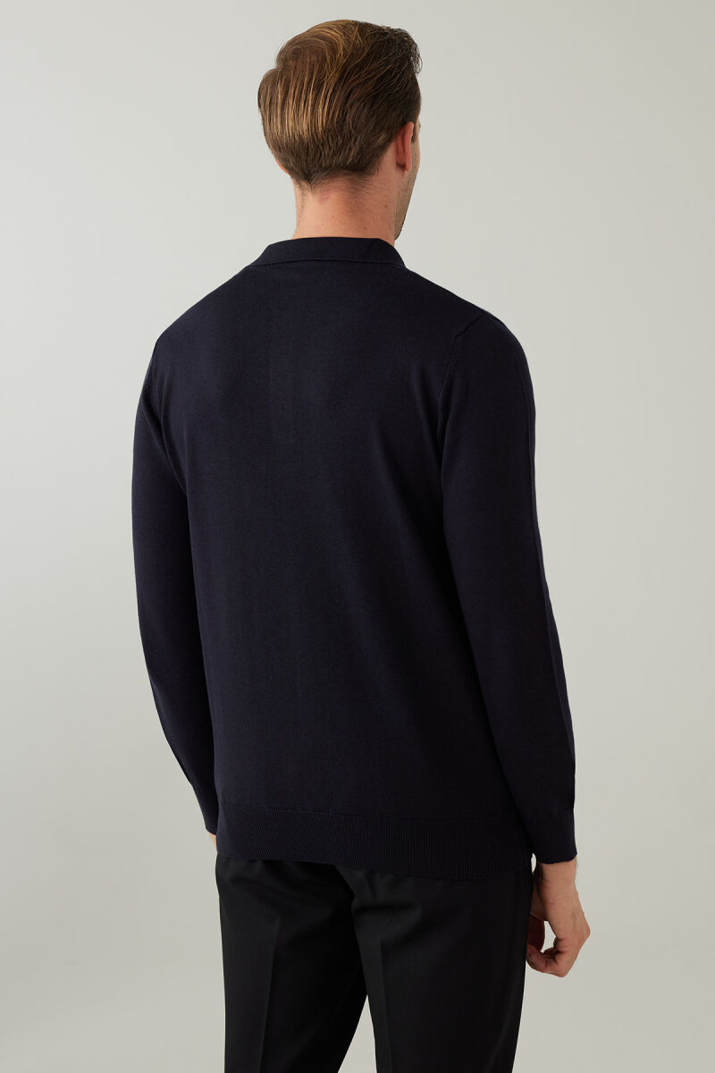 Erkek Lacivert Pamuklu Polo Yaka Triko - 8