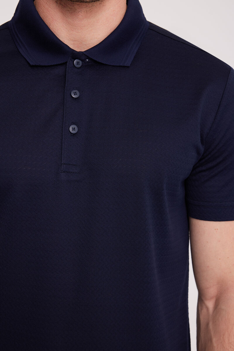 Erkek Lacivert Polo Yaka Desenli T-Shirt - 4