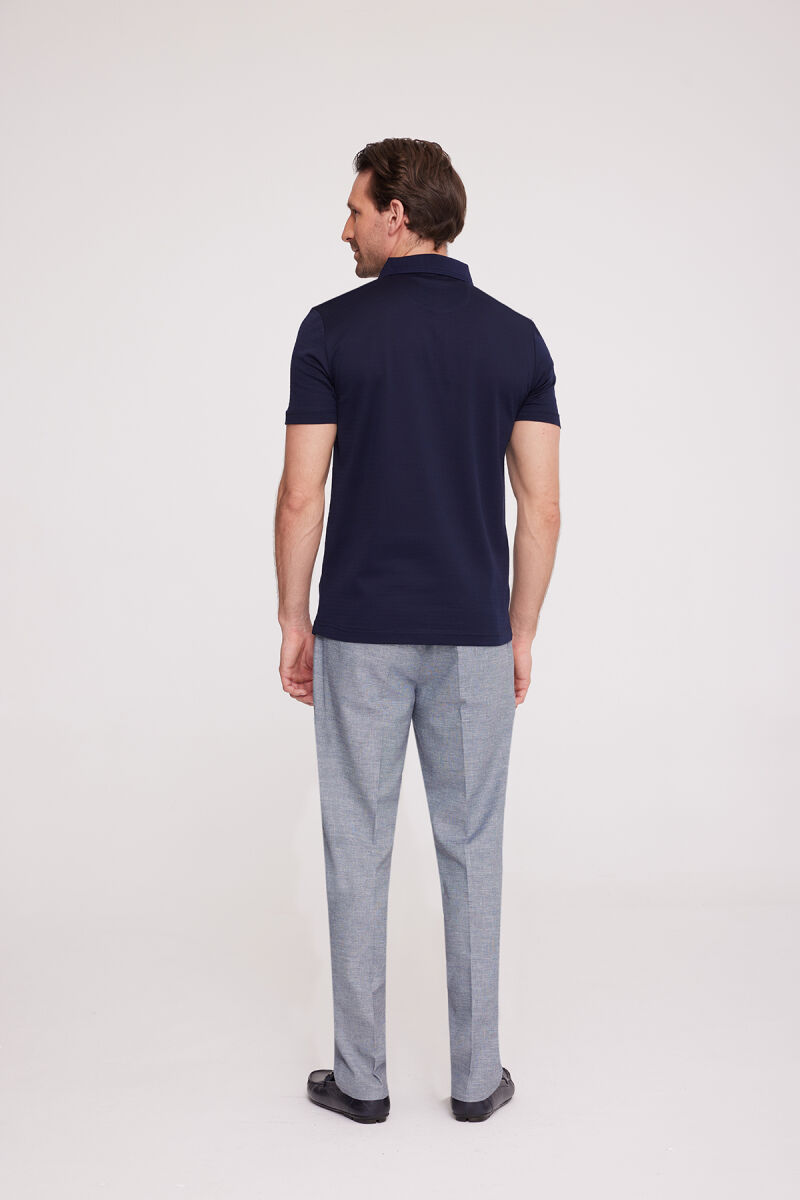 Erkek Lacivert Polo Yaka Desenli T-Shirt - 5