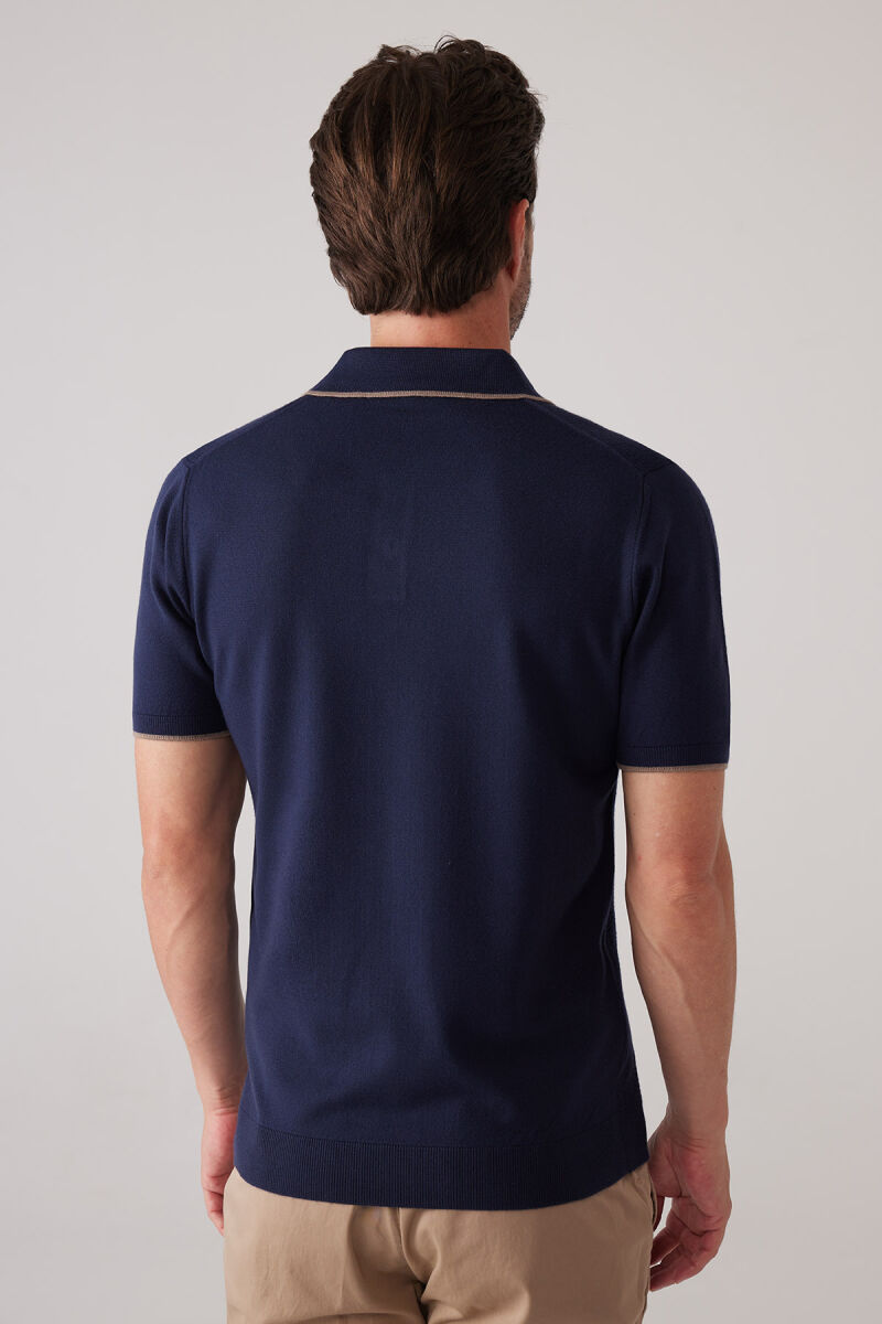 Erkek Lacivert Polo Yaka Pamuk Kaşmir İçerikli T-shirt - 8