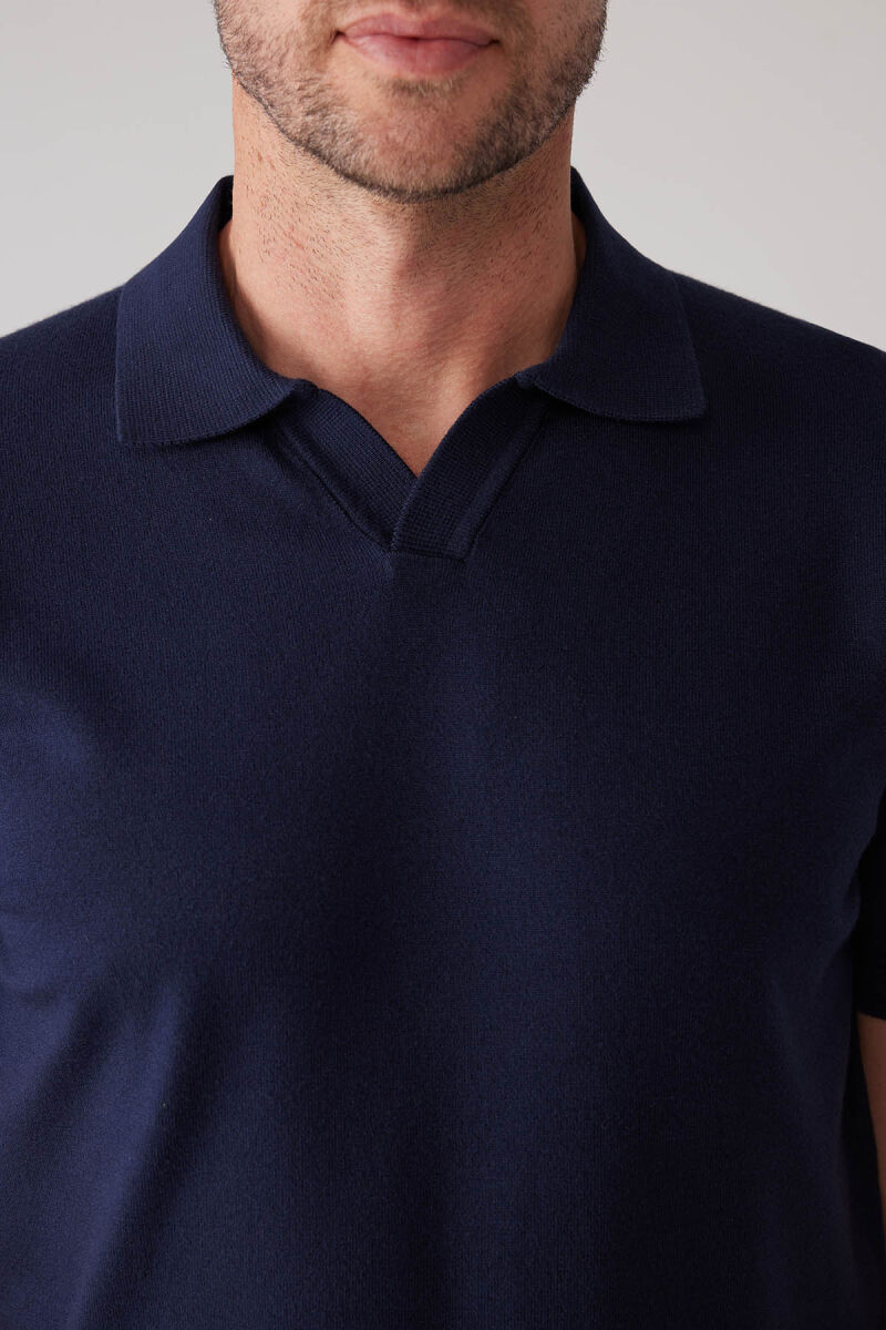 Erkek Lacivert Polo Yaka Pamuk Kaşmir İçerikli T-shirt - 7