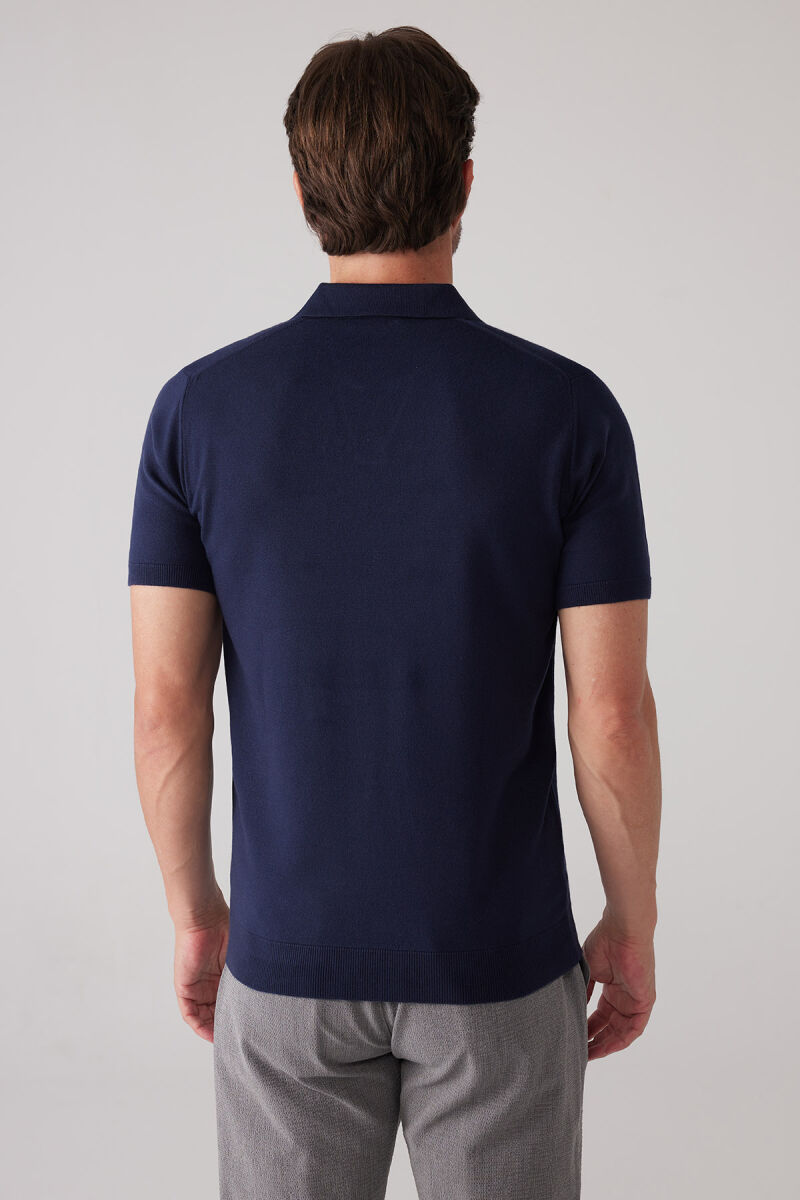 Erkek Lacivert Polo Yaka Pamuk Kaşmir İçerikli T-shirt - 8