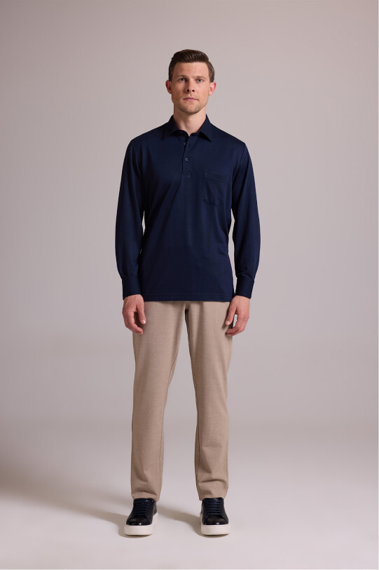 Erkek Lacivert Polo Yaka Sweatshirt