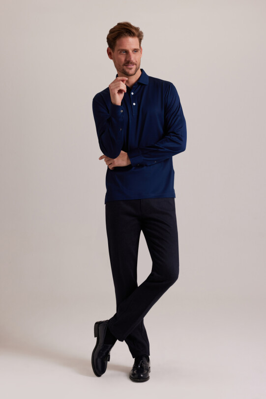 Erkek Lacivert Polo Yaka Sweatshirt