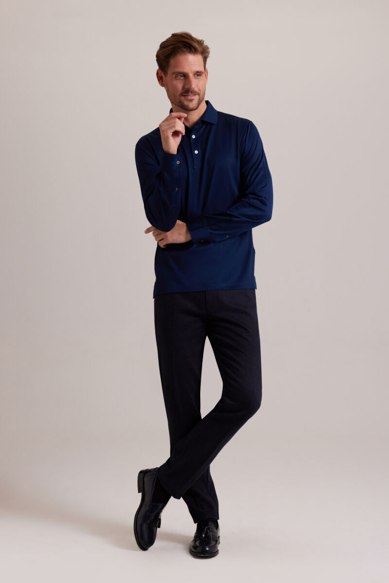 Erkek Lacivert Polo Yaka Sweatshirt - 2