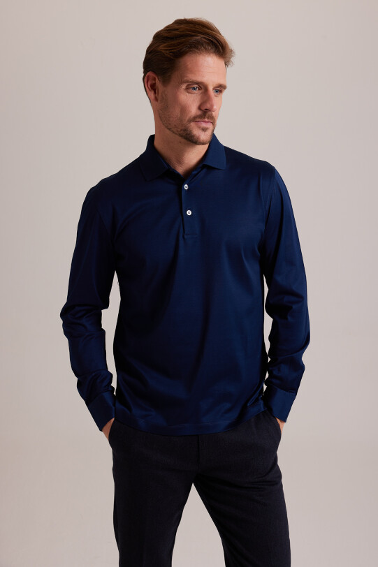 Erkek Lacivert Polo Yaka Sweatshirt