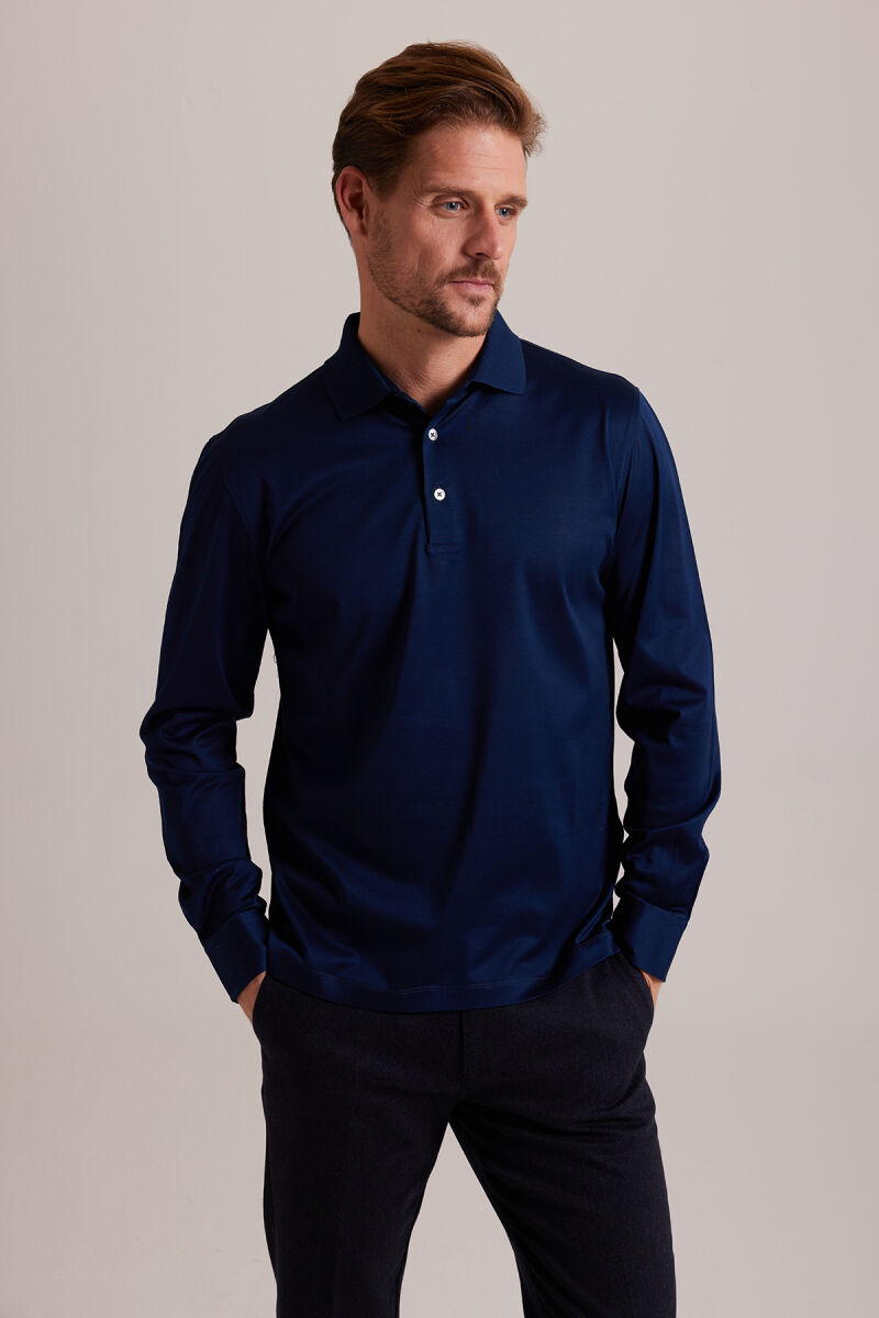 Erkek Lacivert Polo Yaka Sweatshirt - 3