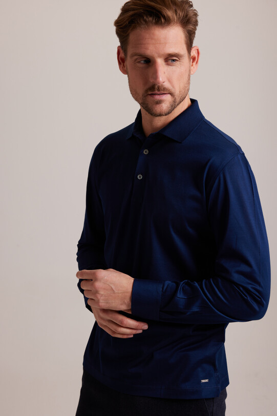 Erkek Lacivert Polo Yaka Sweatshirt