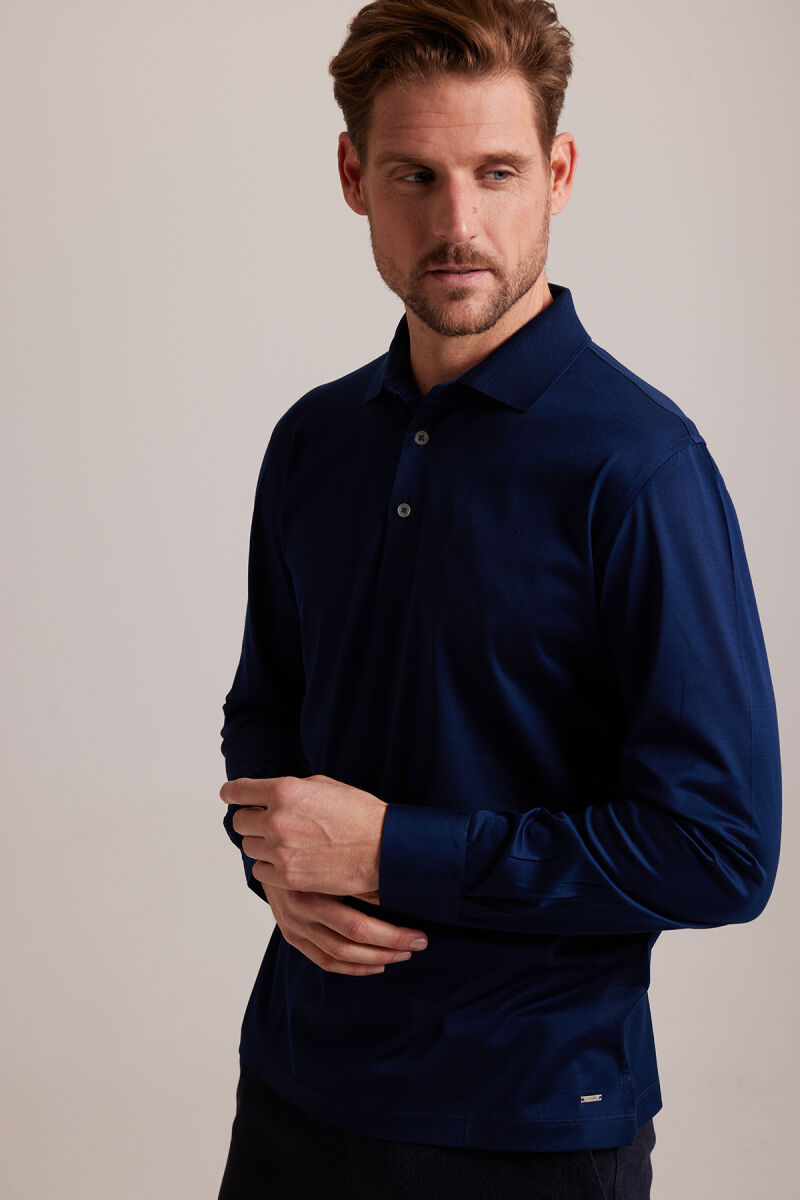 Erkek Lacivert Polo Yaka Sweatshirt - 4