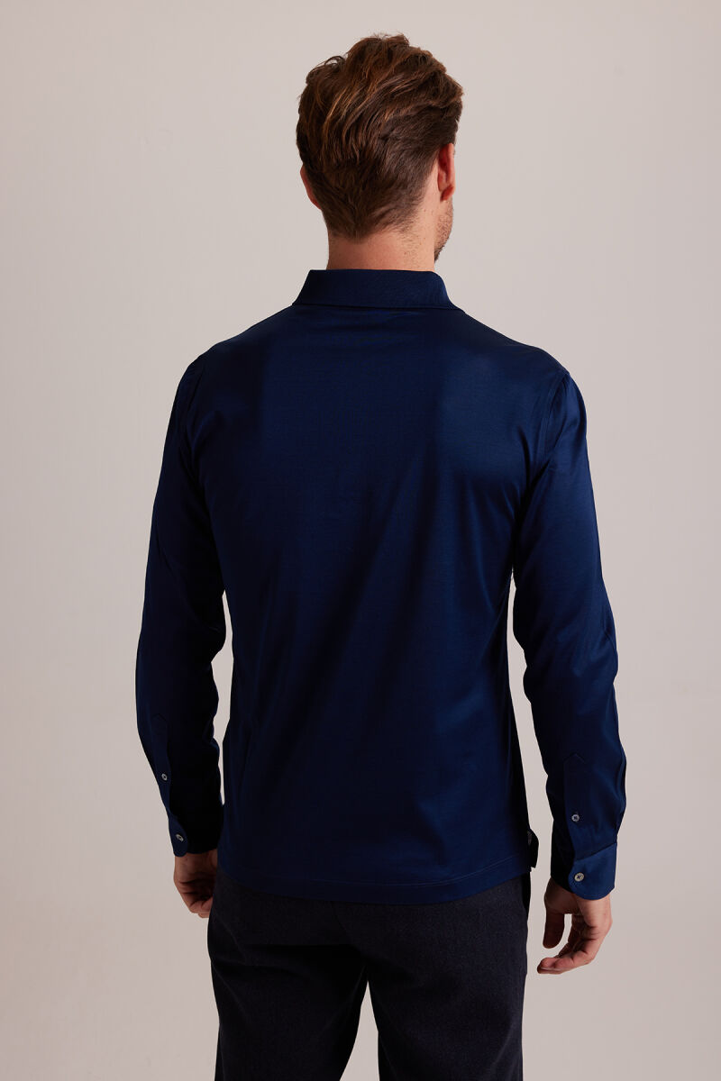 Erkek Lacivert Polo Yaka Sweatshirt - 5