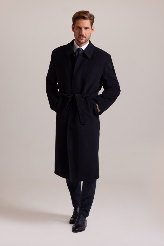 Erkek Lacivert Regular Fit %100 Kaşmir Loro Piana Palto