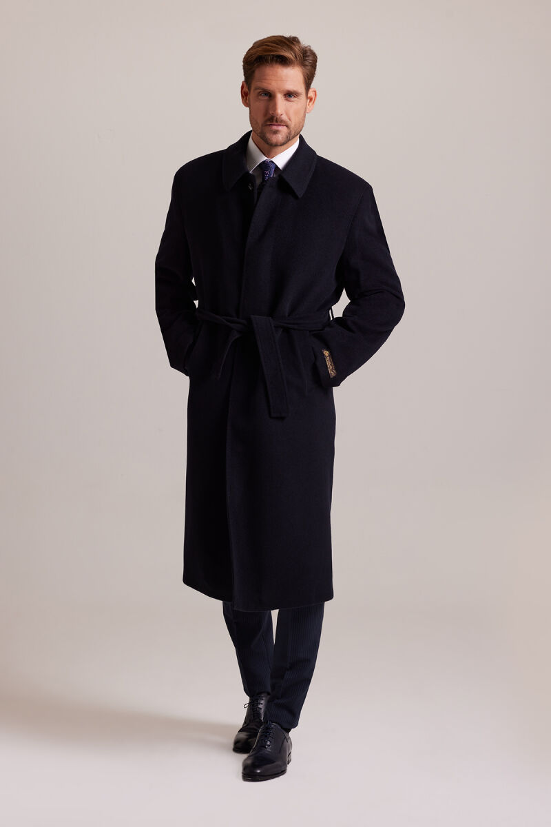 Erkek Lacivert Regular Fit %100 Kaşmir Loro Piana Palto - 1