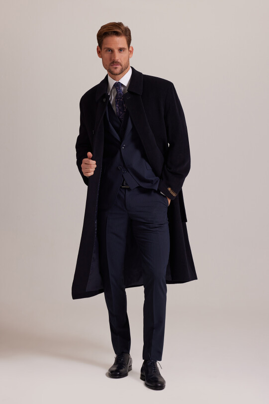 Erkek Lacivert Regular Fit %100 Kaşmir Loro Piana Palto