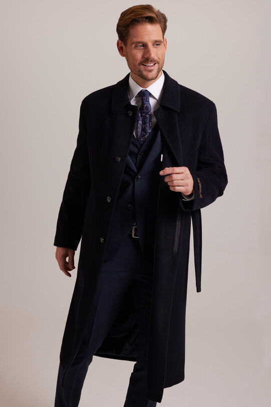 Erkek Lacivert Regular Fit %100 Kaşmir Loro Piana Palto