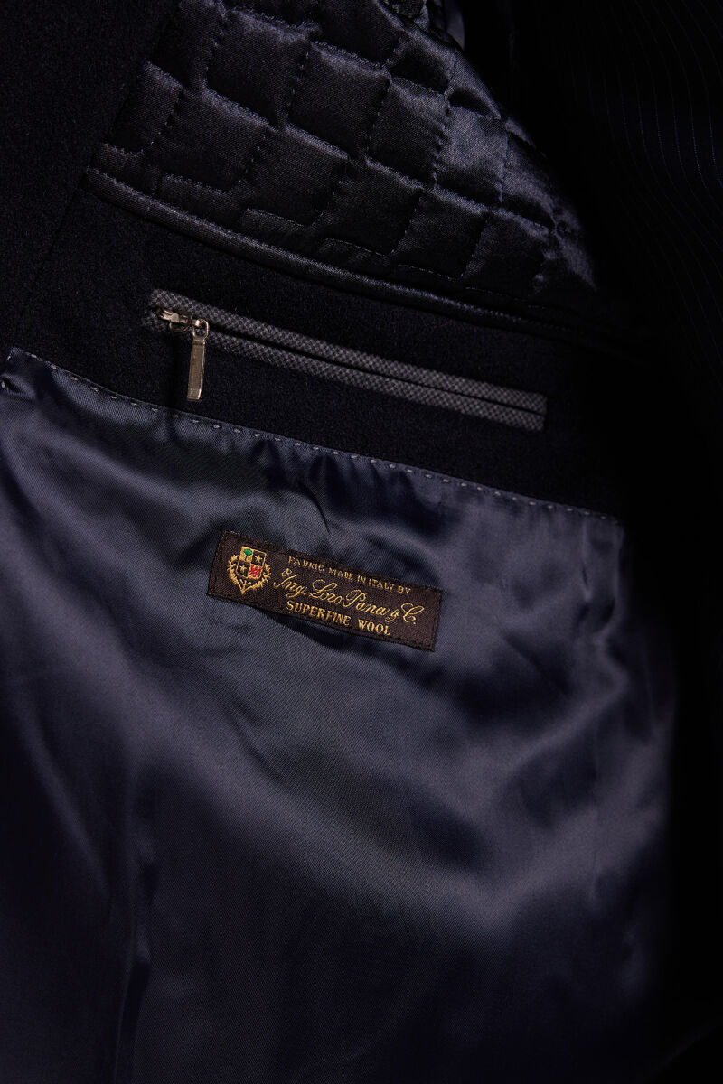 Erkek Lacivert Regular Fit %100 Kaşmir Loro Piana Palto - 9