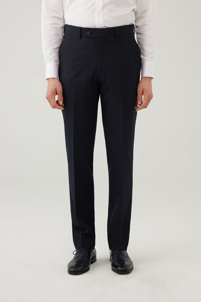 Erkek Lacivert Regular Fit %100 Yün Kumaş Pantolon - 1