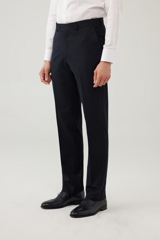 Erkek Lacivert Regular Fit %100 Yün Kumaş Pantolon