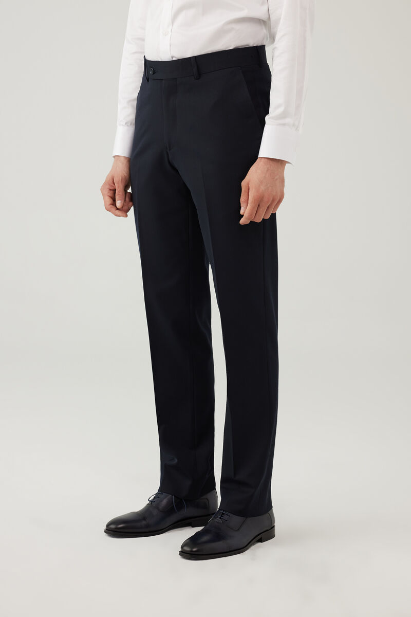 Erkek Lacivert Regular Fit %100 Yün Kumaş Pantolon - 2