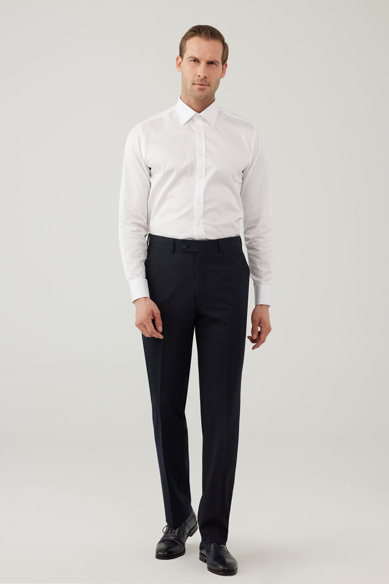 Erkek Lacivert Regular Fit %100 Yün Kumaş Pantolon - 3