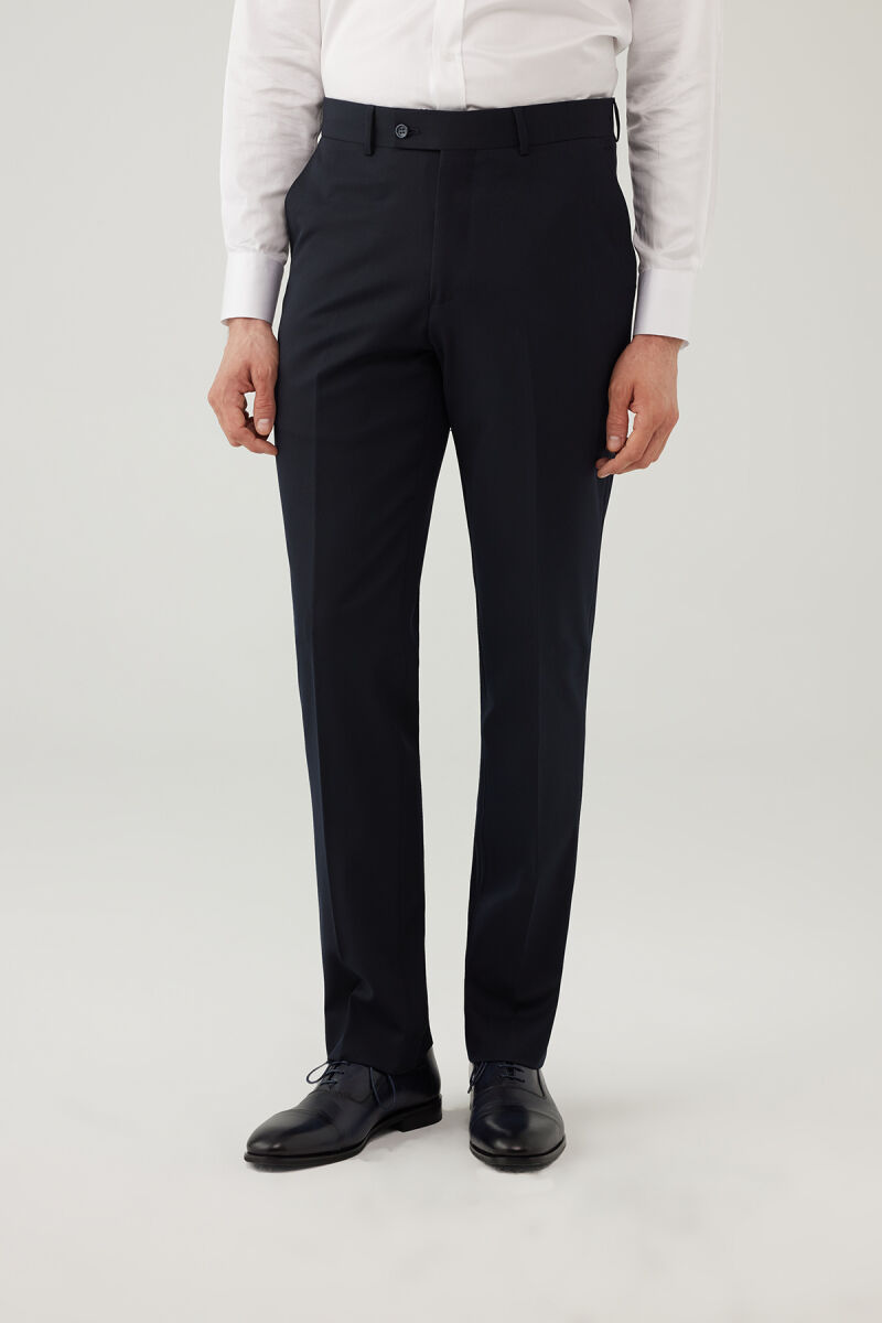 Erkek Lacivert Regular Fit %100 Yün Kumaş Pantolon - 6