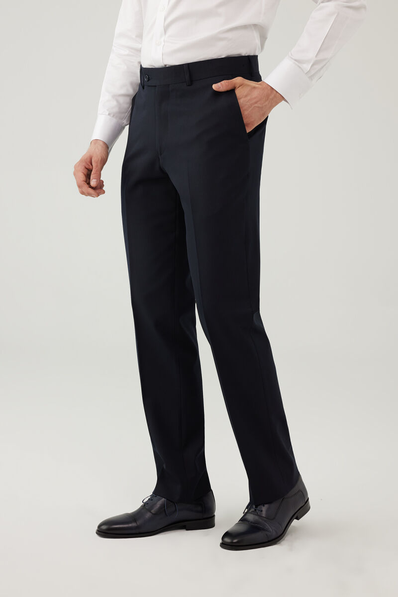 Erkek Lacivert Regular Fit %100 Yün Kumaş Pantolon - 7