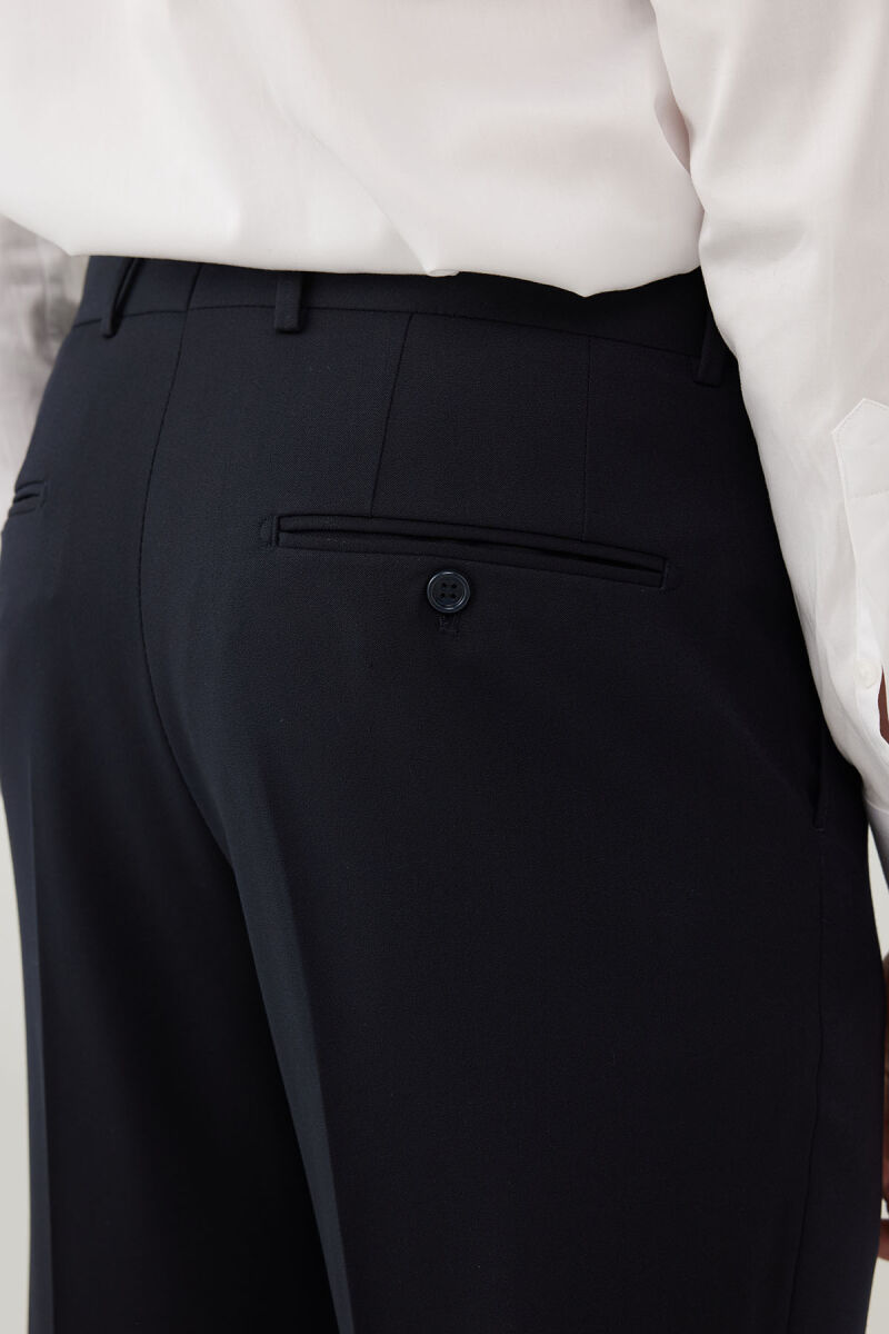Erkek Lacivert Regular Fit %100 Yün Kumaş Pantolon - 8