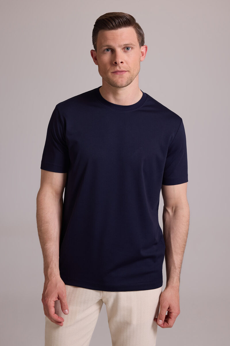 Erkek Lacivert Regular Fit Bisiklet Yaka T-shirt - 1