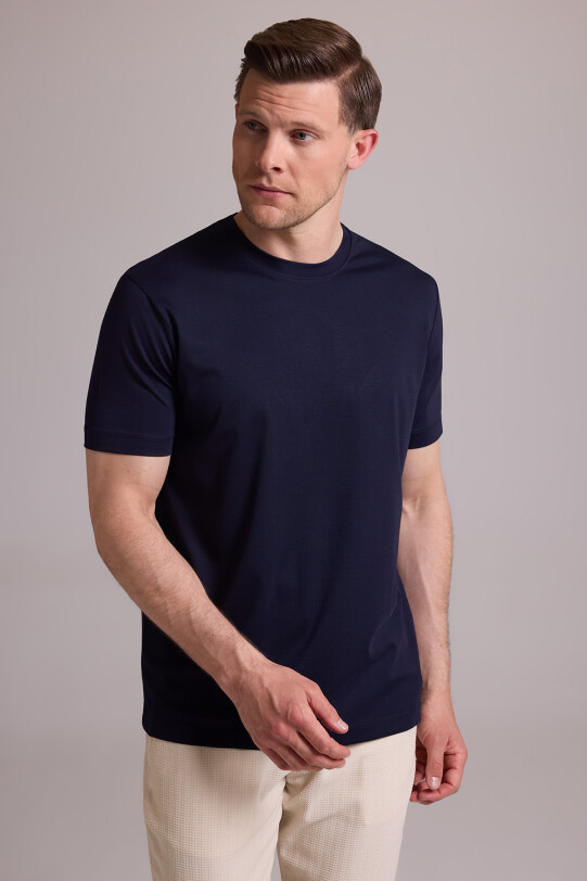 Erkek Lacivert Regular Fit Bisiklet Yaka T-shirt