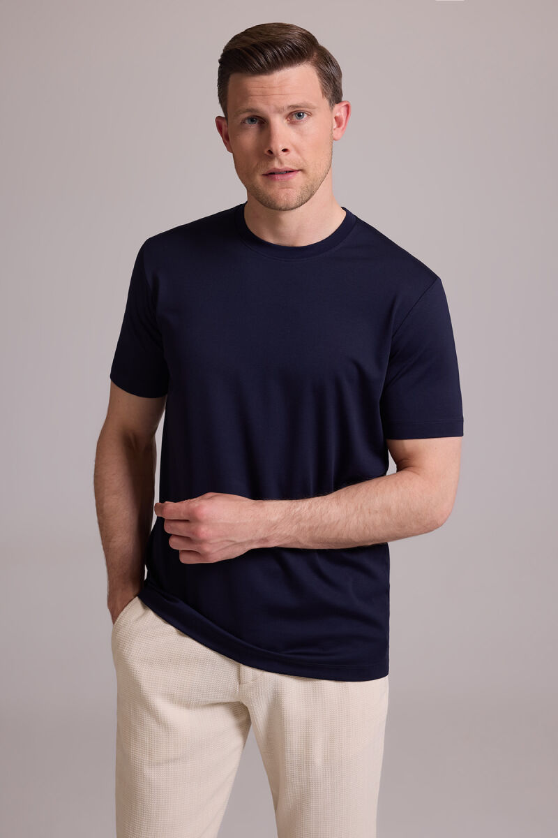 Erkek Lacivert Regular Fit Bisiklet Yaka T-shirt - 5