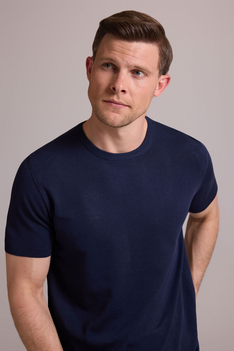 Erkek Lacivert Regular Fit Bisiklet Yaka Triko Tişört - 2