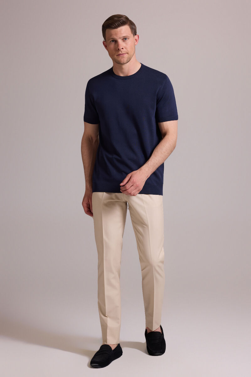 Erkek Lacivert Regular Fit Bisiklet Yaka Triko Tişört - 3