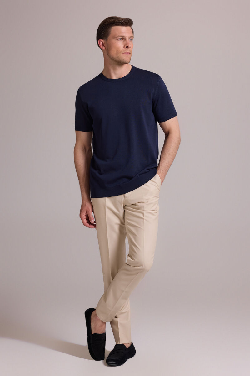 Erkek Lacivert Regular Fit Bisiklet Yaka Triko Tişört - 5