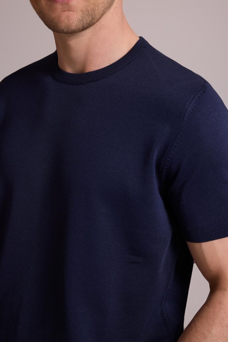 Erkek Lacivert Regular Fit Bisiklet Yaka Triko Tişört - 7