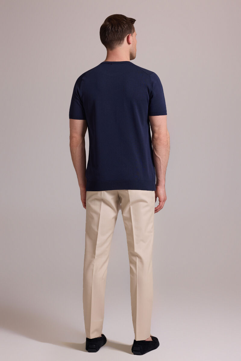 Erkek Lacivert Regular Fit Bisiklet Yaka Triko Tişört - 8